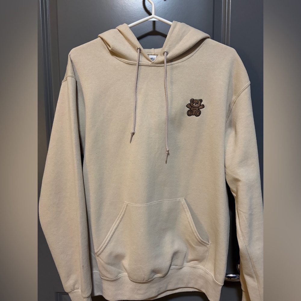 Jerzees Beige Hoodie with Bear Design